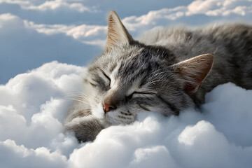 a cat is sleeping in the clouds on a sunny day