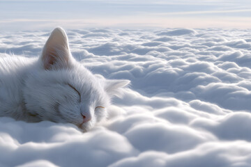 a white cat sleeping in the clouds