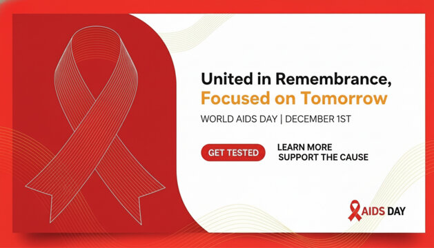 World aids day banner design with red ribbon and awareness message - Powered by Adobe