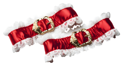 Festive Santa lingerie with red ribbon isolated on white background