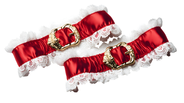 Festive Santa lingerie with red ribbon isolated on white background