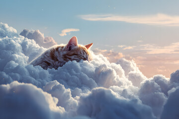 a cat is laying in the clouds with its head on the ground
