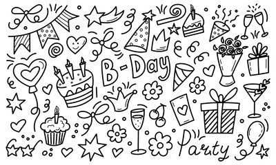 Birthday party doodle celebration elements illustration