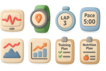 Fitness tracker icons: health, exercise, and activity monitoring designs