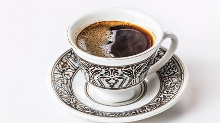 Traditional Turkish Coffee: Rich Aromatic Brew Made with Fine Grounds in a Cezve, Boiled to Perfection—A Cultural Icon of Middle Eastern Hospitality with Bold, Velvety Flavor for Social Gatherings