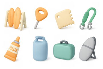 Colorful 3d tools and accessories set for creative projects