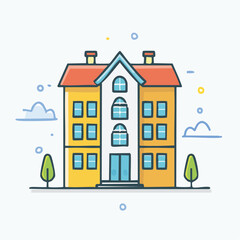 Colorful Illustration of a Townhouse with a Unique Architectural Style