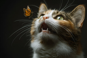 a cat with a butterfly on its head