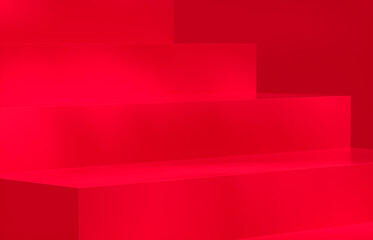 Red background with staircase for product display. Christmas and celebration background.