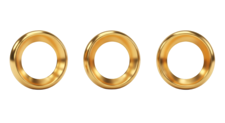 Three Gold Rings in a Row on Black Background circular