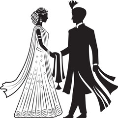 Indian bride and groom silhouette illustration vector isolated design.