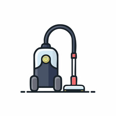 Cartoon Vacuum Cleaner Illustration with Hose and Compact Design for Household Cleaning