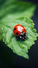 Fototapeta premium Ladybug on leaf animal insect plant.