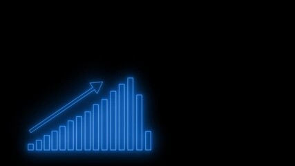 Neon Bar Chart Animation Representing Business Growth and Financial Performance, Neon Red Declining Bar Chart on Black Background
