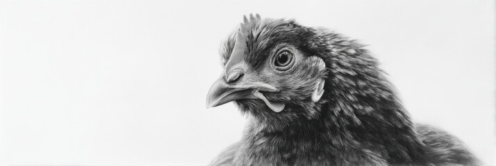 Fototapeta premium Realistic black and white portrait of a rooster with detailed feathers