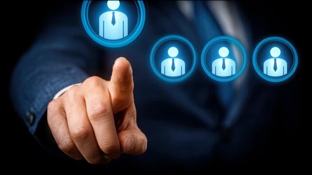Person pressing a button with a finger indicating interaction and control in a digital technology environment. Digital User Selection Interface &ndash; Animated Video Version