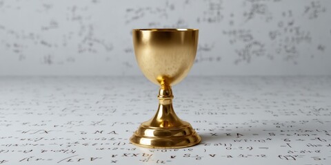 Golden trophy on mathematical background featuring equations and symbols