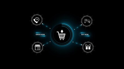 Smartphones with online shopping concepts, marketplace websites with the virtual interface of online Shopping cart part of the network, Motion graphics of shopping cary car icon symbol - Powered by Adobe