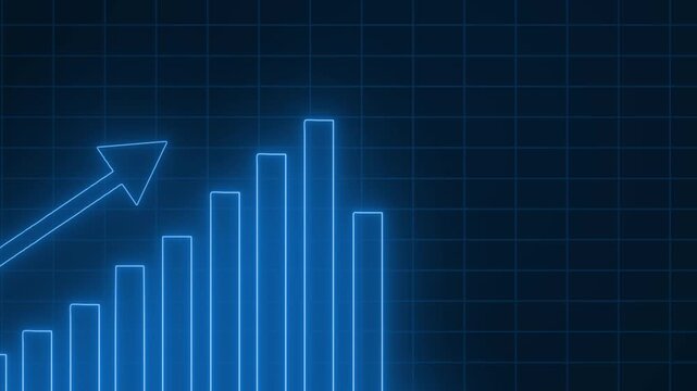 Neon Bar Chart Animation Representing Business Growth and Financial Performance, Neon Red Declining Bar Chart on Black Background