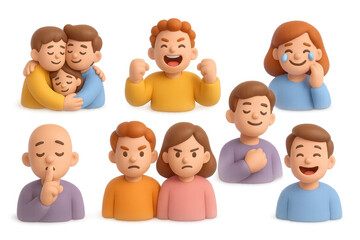 3d cartoon characters displaying a range of emotions in a lighthearted style