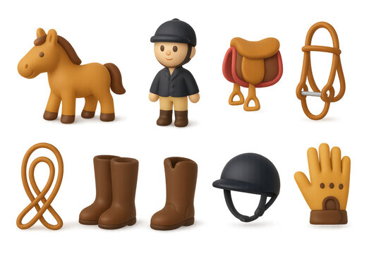 3d equestrian equipment and rider figures for horse riding - Powered by Adobe