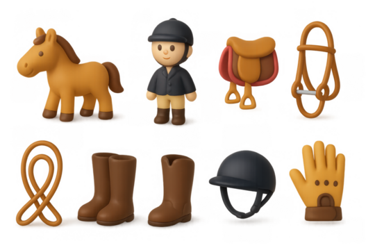 3d equestrian equipment and rider figures for horse riding