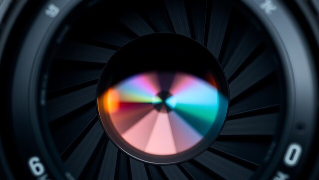 fstop. Close-up of camera aperture blades forming a geometric pattern. product launch decks, UI/UX mockups, designed for data visualization dashboards and holographic UIs.