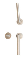 Two silver door grips or handles with separated keyhole isolated with clipping path in png file format