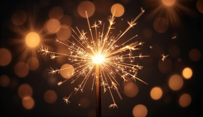 Obraz premium Close up sparkler with festive lights New year background