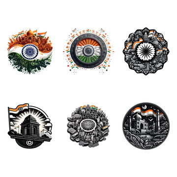 Creative Indian Republic Day Illustrations Featuring National Symbols Monuments and Flag Inspired Artwork