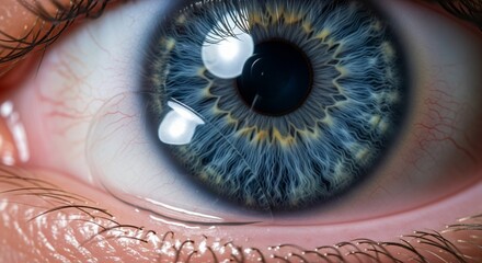 Detailed Contact Lens Placement on Human Eye Surface, Closeup