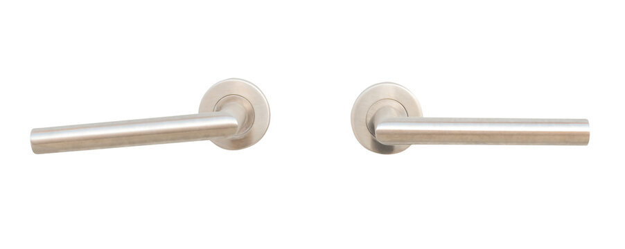 Two silver door grips or handles isolated on white background with clipping path