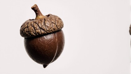 A detailed realistic close-up of a healthy acorn on transparency background
