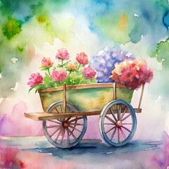 flower-cart ,watercolor background