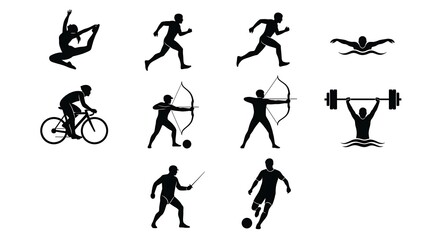 Collection of Diverse Sports and Fitness Silhouettes Representing Various Athletic Activities.