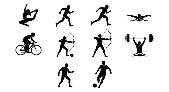 Collection of Diverse Sports and Fitness Silhouettes Representing Various Athletic Activities.