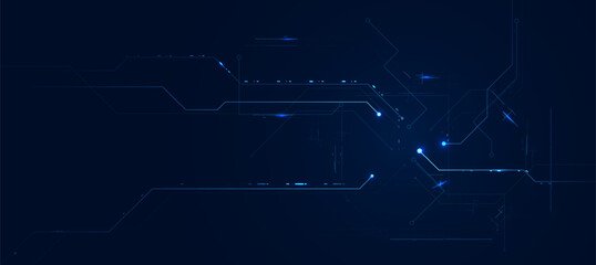 Abstract Blue Digital Technology Background with Circuit Board Lines and Glow Effect