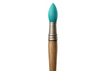 Paintbrush with teal color paint showing creativity, art tools, and artistic expression for design