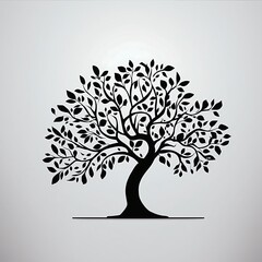 Elegant Tree Silhouette: A detailed silhouette of a flourishing tree against a simple background. Showcasing the beauty of nature.