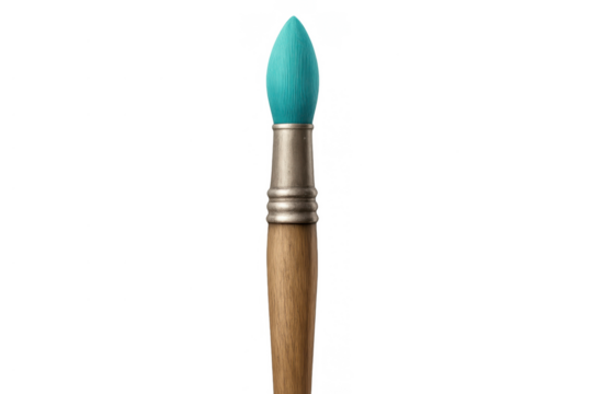 Paintbrush with teal color paint showing creativity, art tools, and artistic expression for design