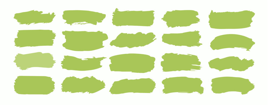 Set of hand painted green brush strokes isolated on white background artistic texture elements for watercolor banner design and grunge highlight text box