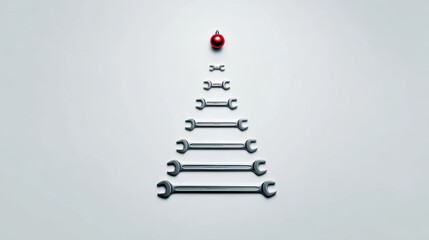 Christmas tree made of wrenches with a red ornament on top