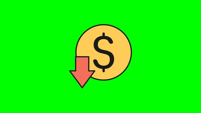 Graphic of a falling dollar symbol representing lower costs, reduced spending, and downward movement in market or financial performance