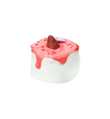 Strawberry cake with glazed cream isolated on white background with clipping path