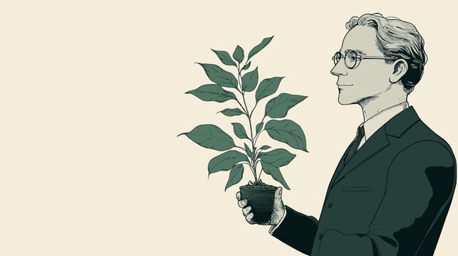 Gregor Mendel Nurturing Plant Growth in a Science Illustration, Capturing Nature's Beauty and Innovation