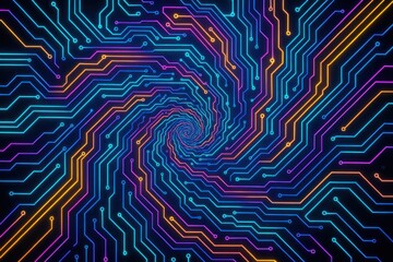 Obraz premium Vibrant digital circuit vortex
