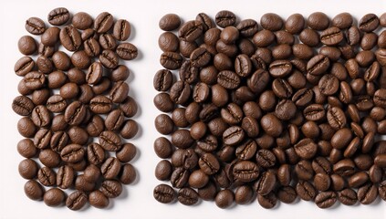 Fototapeta premium Side-by-side comparison of Arabica and Robusta coffee beans features on a white background