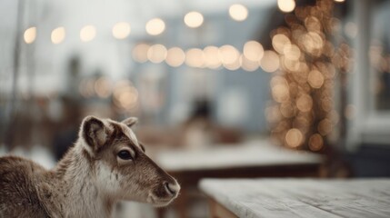 Close-up of a deer's head and neck. the deer is facing towards the right side of the image, with its head turned slightly to the left.