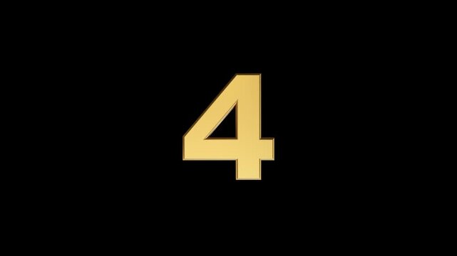 Rotating 3D Gold Number 4 Animation on transparent Background.