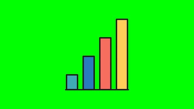 Colorful vertical bar chart animation showing progressive growth, increasing performance, and upward trends across multiple data categories in analytics